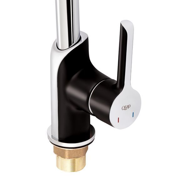 Змішувач для кухні Qtap Grand QTGRABCR007F Chrome/Black, одноважільний, поворотний вилив SD00039608 фото