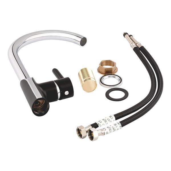 Змішувач для кухні Qtap Grand QTGRABCR007F Chrome/Black, одноважільний, поворотний вилив SD00039608 фото