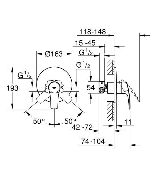 Душовий набір Grohe Eurosmart UA33556003 з верхнім душем, хромований, вбудований монтаж (UA33556003) UA33556003 фото