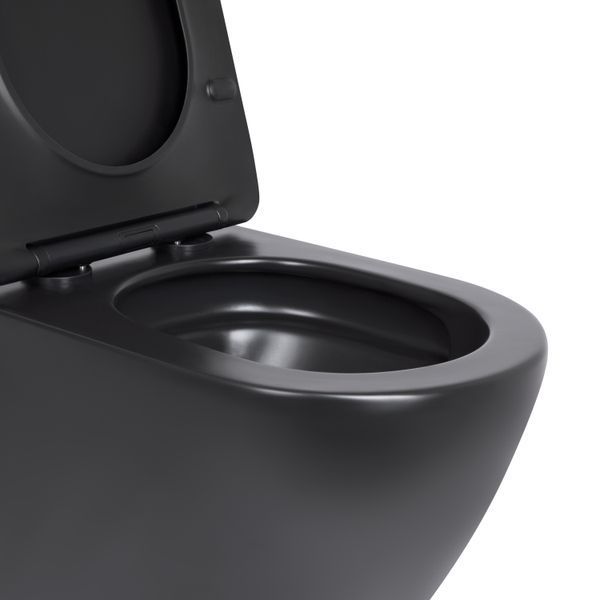 Унітаз підвісний Qtap Robin New Ultra Quiet безобідковий з сидінням Soft-close MATT BLACK QT13332381АSMB SD00052574 фото