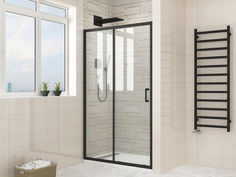 Двері в нішу MIXXUS Premium DIVERSE SD01-140x185-TR Чорна, скло 5мм, розсувна (MI6878) MI6878 фото