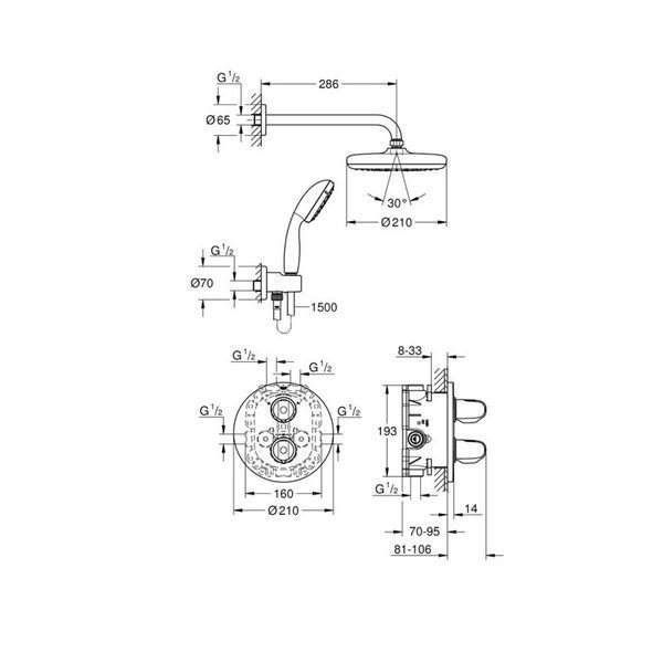Душевая система Grohe Grohtherm 1000 с термостатом и круглым душем Tempesta 210 (34614001) 34614001 фото