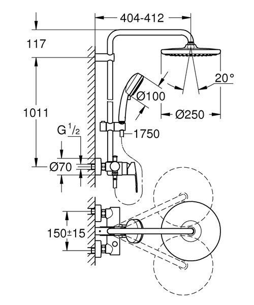 Душевая система Grohe New Tempesta Cosmop с смесителем, хром, 2 режима (26673000) 26673000 фото