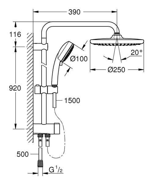 Душова система Grohe New Tempesta Cosmop з перемикачем, хром, для ванни (26675000) 26675000 фото