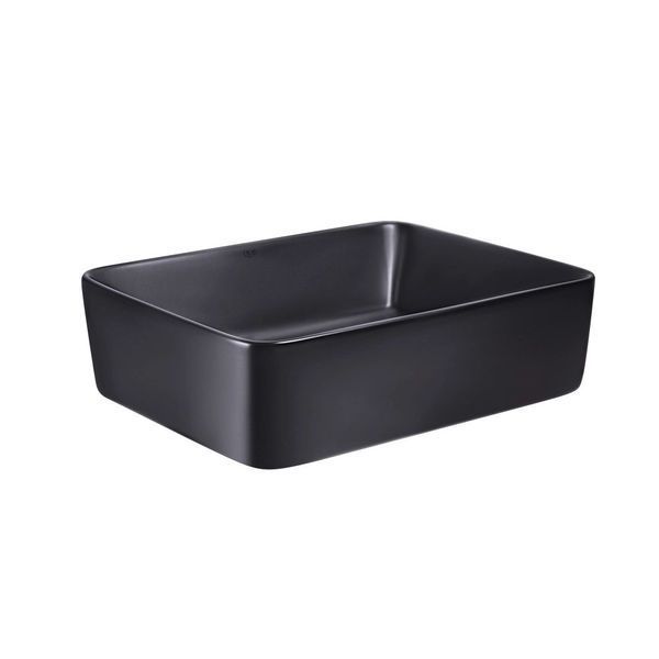 Комплект Qtap Tern: Раковина накладная прямоугольная 475х370х140 мм Matt Black + Донный клапан PU03 SD00053424 фото