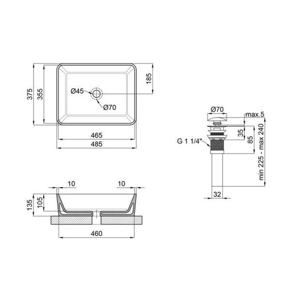 Комплект Qtap Tern: Раковина накладная прямоугольная 475х370х140 мм Matt Black + Донный клапан PU03 SD00053424 фото