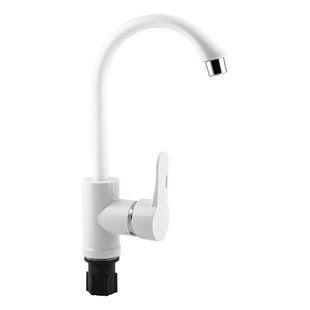 Смеситель для кухни Brinex 40W 007, однорычажный, поворотный излив, глянцевая белая поверхность SD00040811 фото