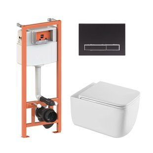 Готовое решение Qtap для ванной комнаты: подвесной унитаз Gemini Ultra Quiet + комплект инсталляции Nest 4 в 1 (линейная клавиша Black mat) SD00052287 фото