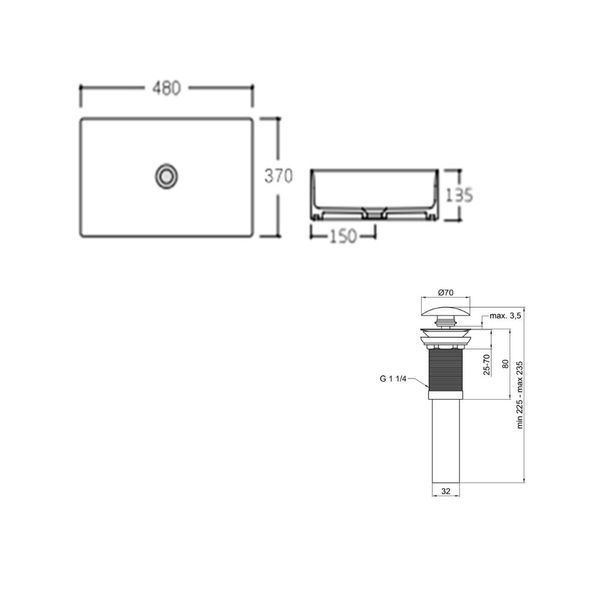 Комплект Qtap Tern: Раковина накладная прямоугольная 475х370х140 мм White + Донный клапан PU02 SD00053425 фото