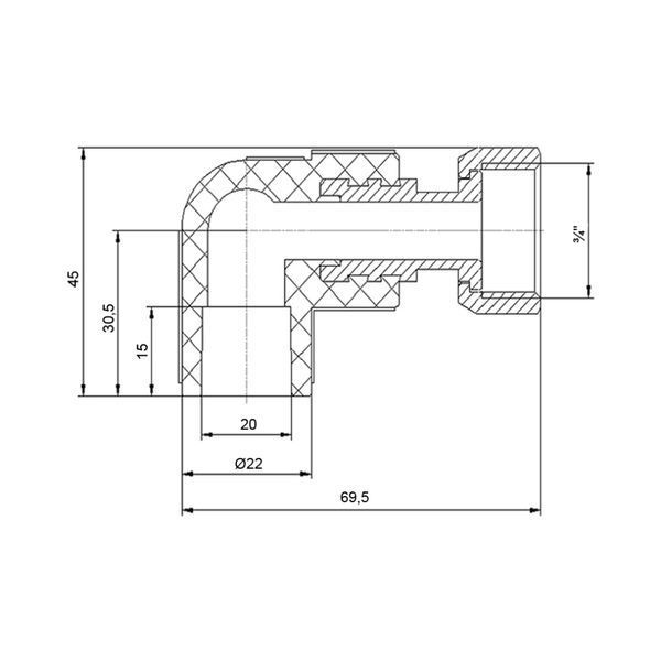 Уголок PPR с накидной гайкой Blue Ocean 20х3/4", 90&deg; ВР с латунным штоком SD00010055 фото