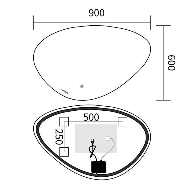 Дзеркало Mixxus Premium DIVERSE MA01-90x60-REVERSE (LED Touch, Anti-fog, димер (3-6,5kK)) (MP6633) MP6633 фото