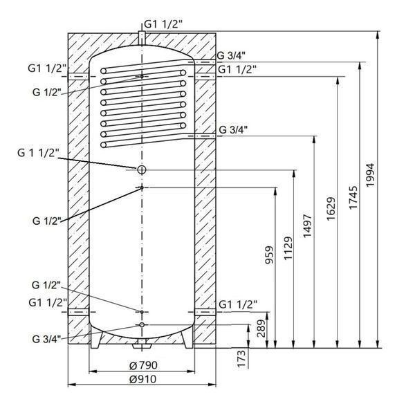 Теплоаккумулятор Thermo Alliance TAI-10 1000 с теплообменником 1,4 кв. м с изоляцией 60 мм SD00044722 фото