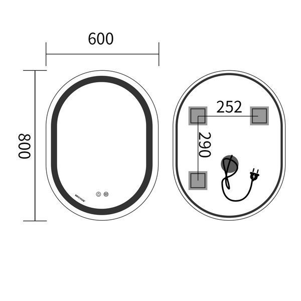 Дзеркало Mixxus Premium ELLIPSE MV05-80x60-REVERSE (LED Touch, Anti-fog, димер (3-6,5kK)) (MP6642) MP6642 фото