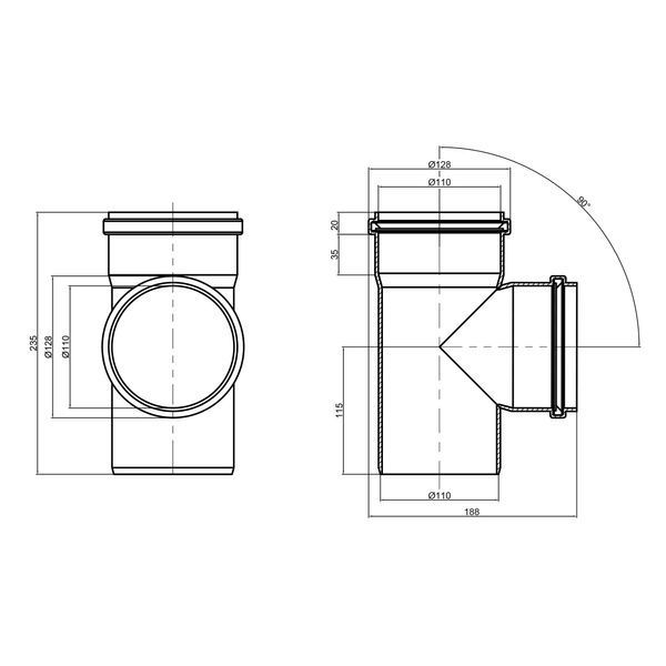 Тройник PPR канализационный TA Sewage 110, 90&deg; SD00034436 фото