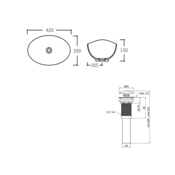 Комплект Qtap Dove: Раковина накладна овальна 410x335x145 мм White + Донний клапан PU02 SD00053432 фото