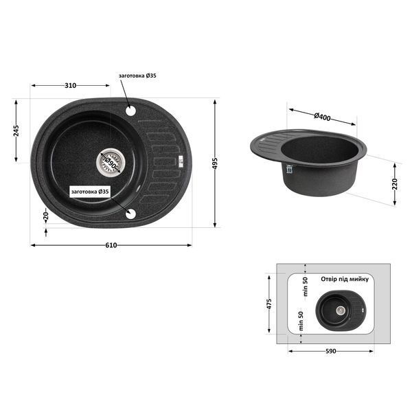Кухонная мойка Lidz 620x500/200 GRF-13 (LIDZGRF13620500200) SD00043266 фото