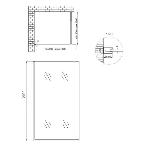 Душова перегородка Qtap Walk-In Standard BLM201.C8 100х200 см, скло Clear 8 мм, покриття CalcLess SD00051926 фото