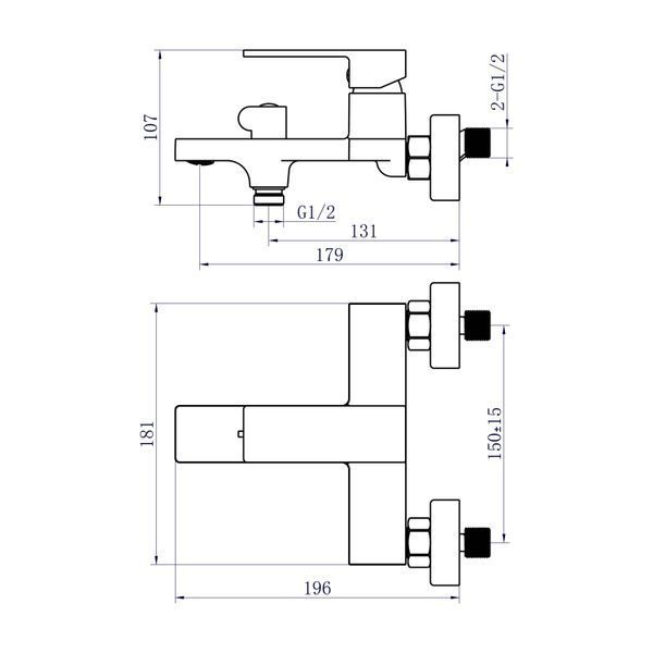 Смеситель для ванны Qtap Gemini (c душевым гарнитуром) QTGEM259BLM45682 Black Matt, однорычажный, латунь SD00051806 фото