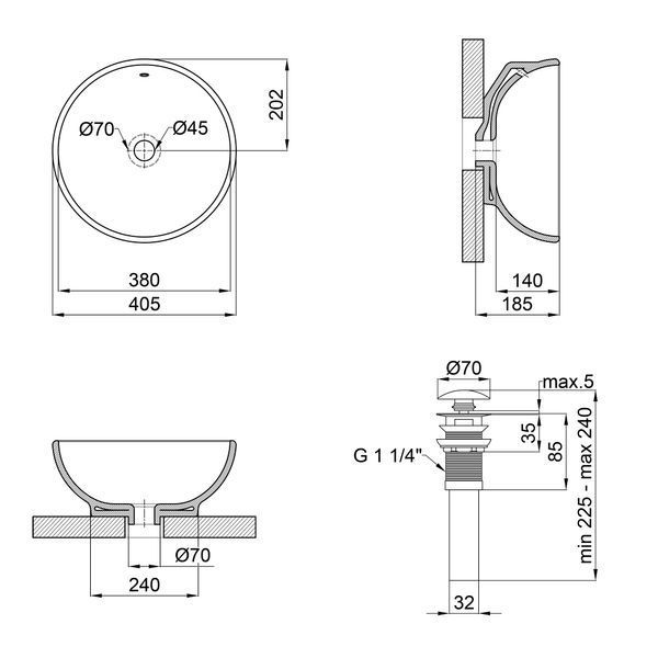 Раковина-чаша Qtap Robin 410х410х180 White с донным клапаном QT1311A004W SD00045946 фото