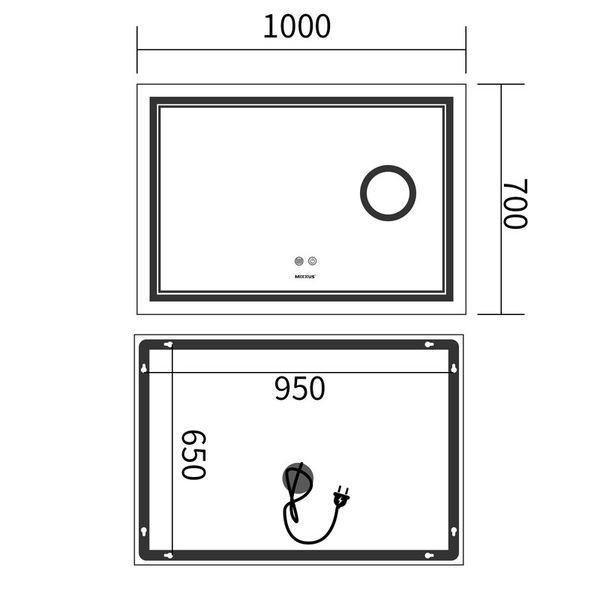 Дзеркало Mixxus Premium QUADRO MR20-100x70 (LED Touch, Anti-fog, димер, лінза) (MP6622) MP6622 фото