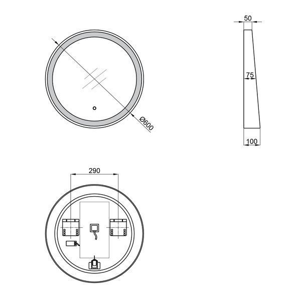 Дзеркало Qtap Robin R600 з LED-підсвічуванням Touch, з антизапотіванням, з димером, рег. темп. кольори (3000-6500K) QT13786501B SD00045774 фото