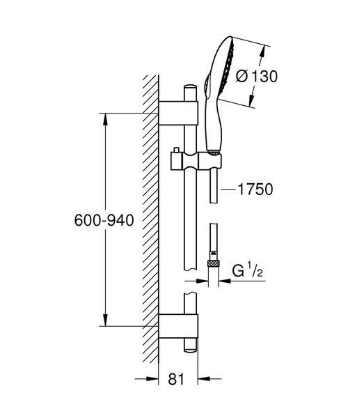 Душевой гарнитур Grohe Power&Soul со штангой, 4 режима струи, хром (27738000) 27738000 фото