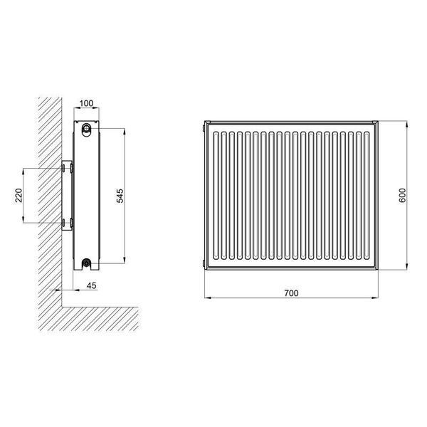 Радиатор стальной Thermo Alliance 22 тип 600х700 боковое подключение, теплоотдача 1525 Вт, толщина стали 1,2 SD00040156 фото