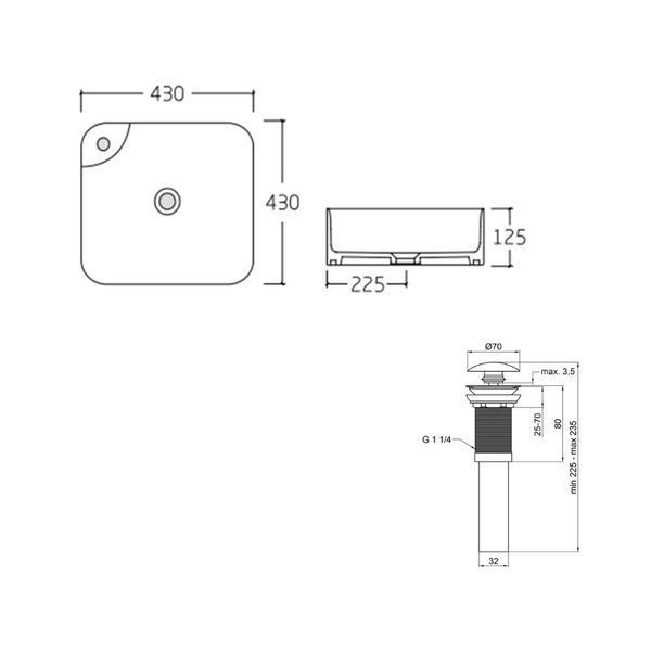 Комплект Qtap Stork: Раковина накладна квадратна 430x430x120 мм White + Донний клапан PU02 SD00053442 фото