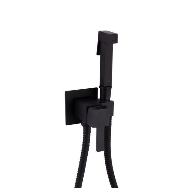 Набір для гігієнічного душу Qtap Inspai-Varius прямокутний QT259710842859NB Black Matt, змішувач, шланг SD00048969 фото