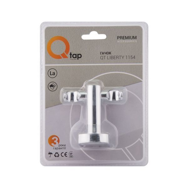 Гачок Qtap Liberty подвійний QTLIBCRM1154 Chrome, настінний, латунь, глянцева поверхня SD00031274 фото