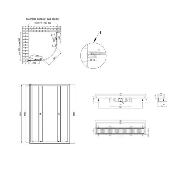 QT Душова кабіна PRESTO CRM1099AP5, півколо, 90x90, скло 5мм Pear + QT Dry FA304-700 Лінійний трап, акційний набір SD00050853 фото