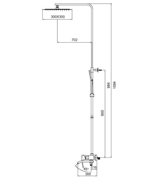 Душова колонка KOER KB-56007-01 з змішувачем хром, 3 режими, 150 см шланг (KR3460) KR3460 фото