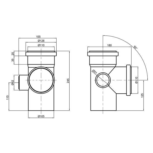 Хрестовина каналізаційна TA Sewage 110х110х110х50, 90&deg; (ліва) SD00005893 фото
