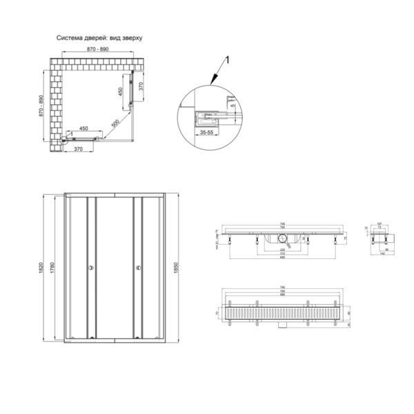 QT Душевая кабина PRESTO CRM1099SP5, квадрат, 90x90, стекло 5мм Pear + QT Dry FA304-700 Линейный трап, акционный набор SD00050852 фото
