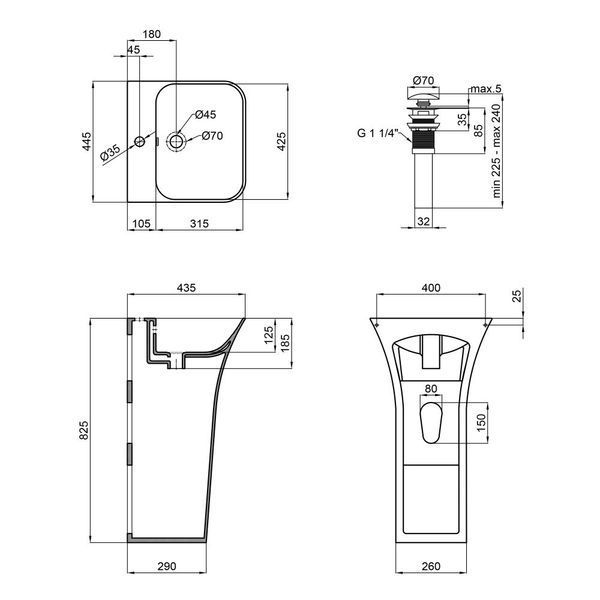 Комплект Qtap Crow: Раковина напольна моноблок 450x435x835 мм White + Донний клапан PU02O SD00053445 фото