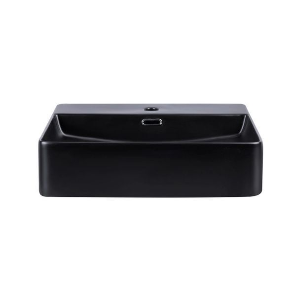 Комплект Qtap Nando LT: Раковина подвесная прямоугольная 500х420х120 мм Matt Black + Донный клапан PU03O SD00053446 фото
