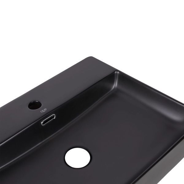 Комплект Qtap Nando LT: Раковина подвесная прямоугольная 500х420х120 мм Matt Black + Донный клапан PU03O SD00053446 фото