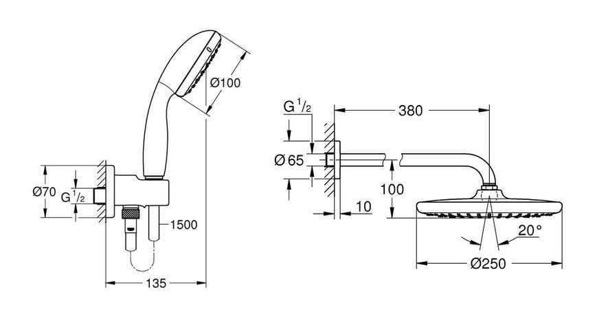 Душова система Grohe Grohtherm SmartControl 26416SC3, хром, 2 режими струї, вбудований монтаж (26416SC3) 26416SC3 фото