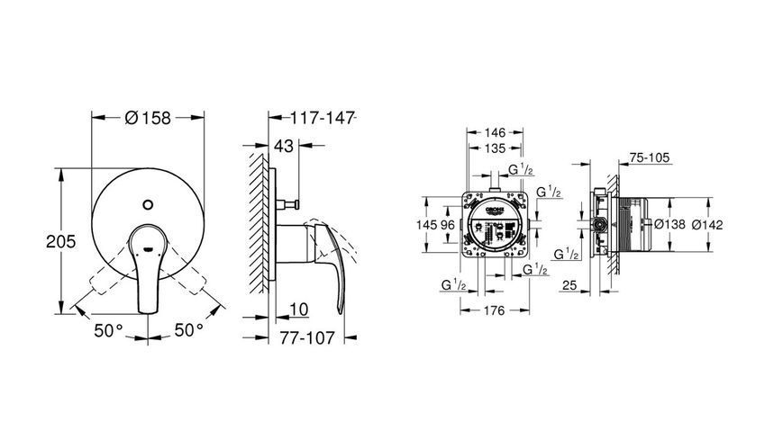 Душова система Grohe Grohtherm SmartControl 26416SC3, хром, 2 режими струї, вбудований монтаж (26416SC3) 26416SC3 фото