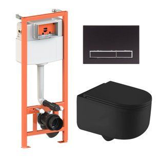 Готовое решение Qtap для ванной комнаты: подвесной унитаз Taurus Ultra Quiet + комплект инсталляции Nest 4 в 1 (линейная клавиша Black mate) SD00052309 фото