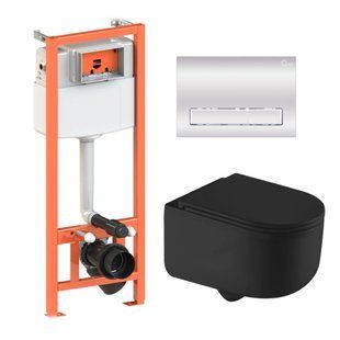 Готовое решение Qtap для ванной комнаты: подвесной унитаз Taurus Ultra Quiet + комплект инсталляции Nest 4 в 1 (линейная клавиша Chrome) SD00052311 фото