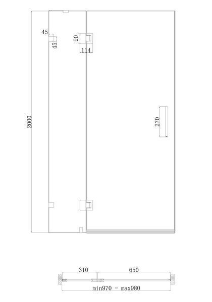 Двері в нішу Koer SR SD04 100x200 см, скло 10 мм, хром, Easy Clean (KR5386) KR5386 фото