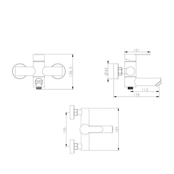 Смеситель для ванны Brinex Pure 006 с поворотным изливом (с душевым гарнитуром) Nickel BRIPUR006NKL SD00053175 фото
