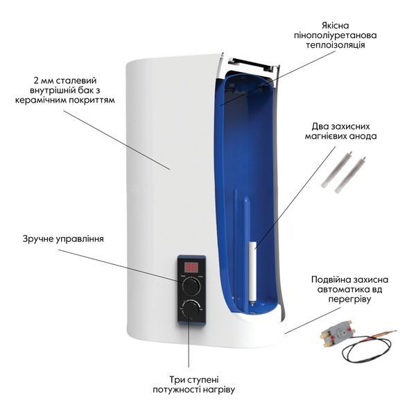 Водонагреватель электрический Thermo Alliance 100 л плоский вертикальный, мокрый ТЭН 2 кВт (0,8+1,2) DT100V20G(PD)/2 SD00046738 фото