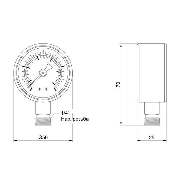 Манометр SD Plus 50 мм 1/4", нижнє підмикання SD1704B SD00006077 фото