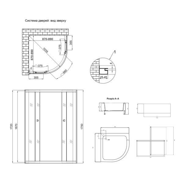 Душова кабіна Latwa SC90x90.SAT.MID.GR полукругла, скло тон. 4 мм + Душовий піддон KAPIELKA ST90x90x26, з панеллю Lidz SD00050782 фото