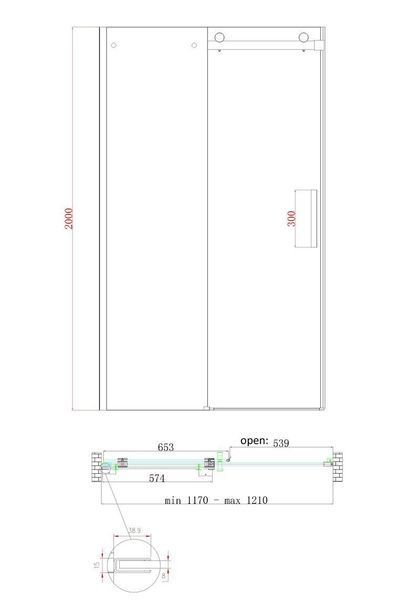 Двері в нішу Koer SR SD01-120х200 см, прозоре скло 8 мм, матове золото (KR5377) KR5377 фото