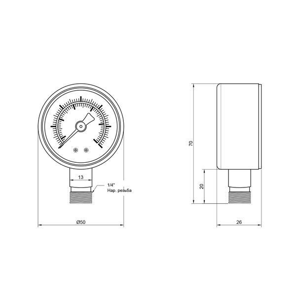 Манометр SD Plus 50 мм 1/4", нижнє підмикання SD1706B SD00006081 фото