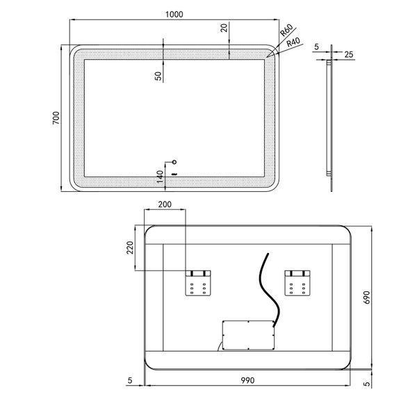 Зеркало Qtap Swan 1000х700 с LED-подсветкой Touch, диммер, рег. яркости QT1678141470100W SD00045749 фото