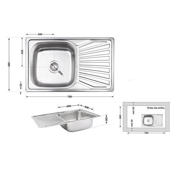 Кухонна мийка Lidz 7848 0,8 мм Micro Decor (LIDZ7848MDEC) SD00040857 фото